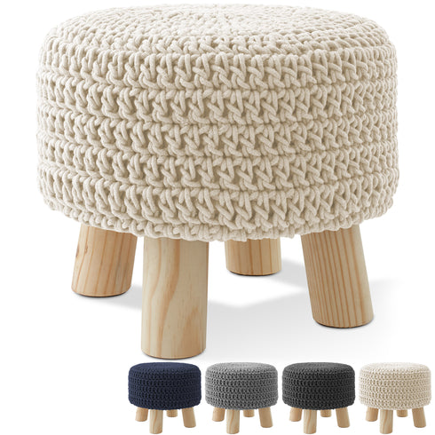 Hand-Knitted Cotton Pouf Ottoman Footrest